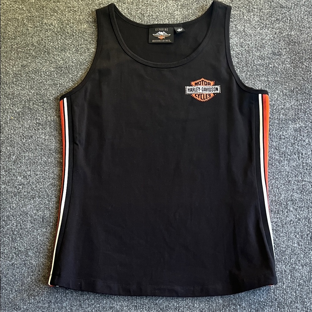 Harley-Davidson Genuine Motorclothes Black Tank Rhinestones and Biker Stripes